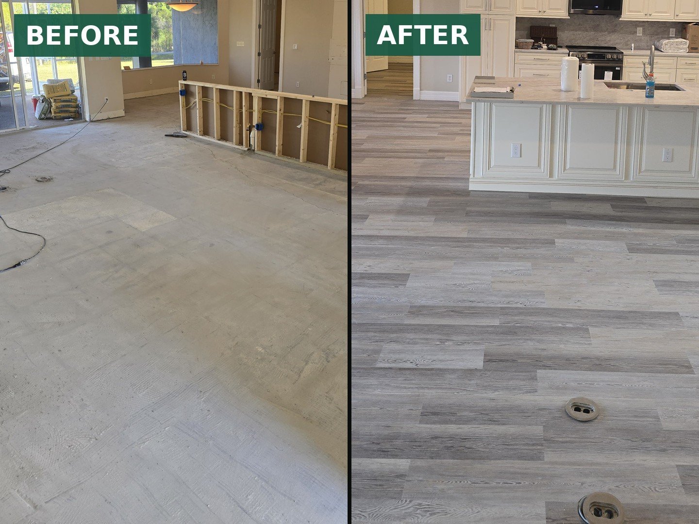 Bare floor transformed with luxury vinyl plank