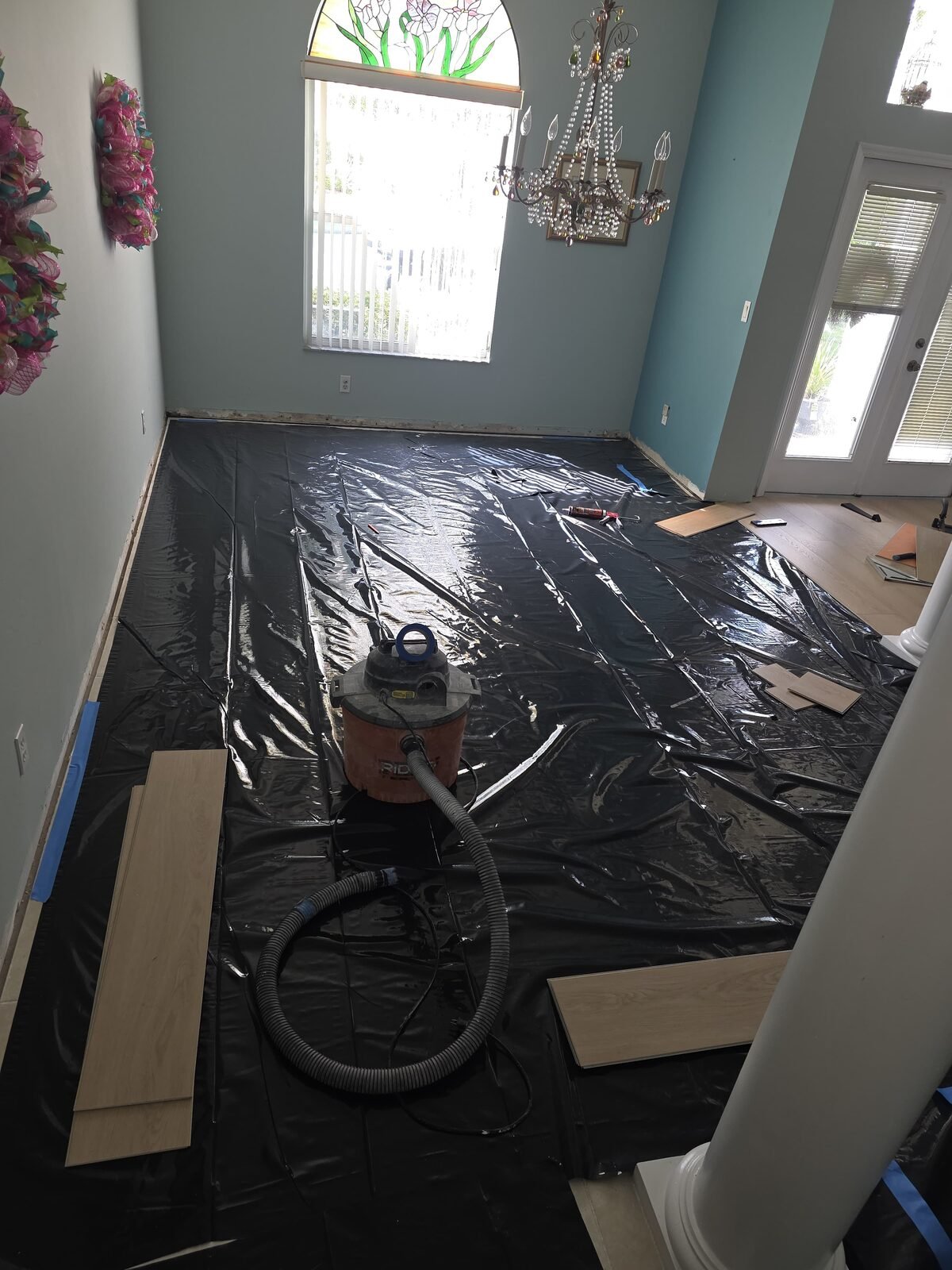 Flooring work area protected during installation